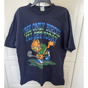 Vintage Garfield 'The Only Birdie I'll Get Today' Puff Print Tee - Size Large